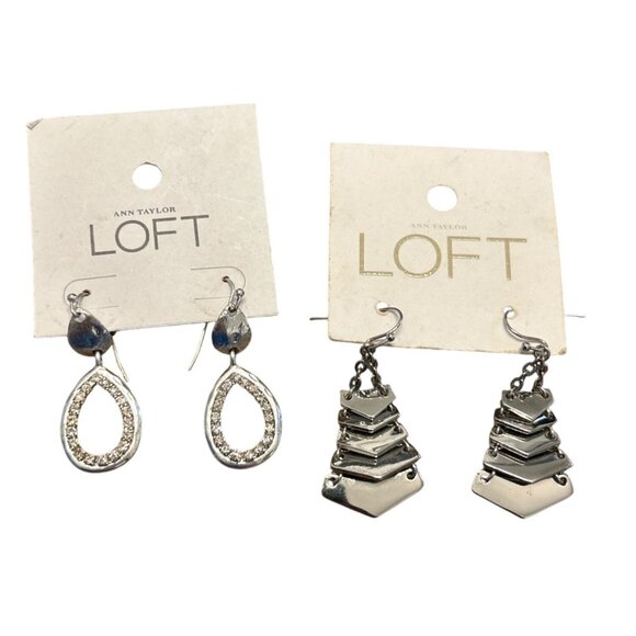 Ann Taylor Loft Silver Teardrop & Chevron Dangle Earrings Set - Picture 1 of 7